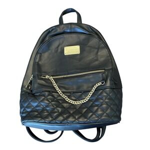 bebe Los Angeles Backpack Womens One Size Black Quilted Faux Leather Gold Chain